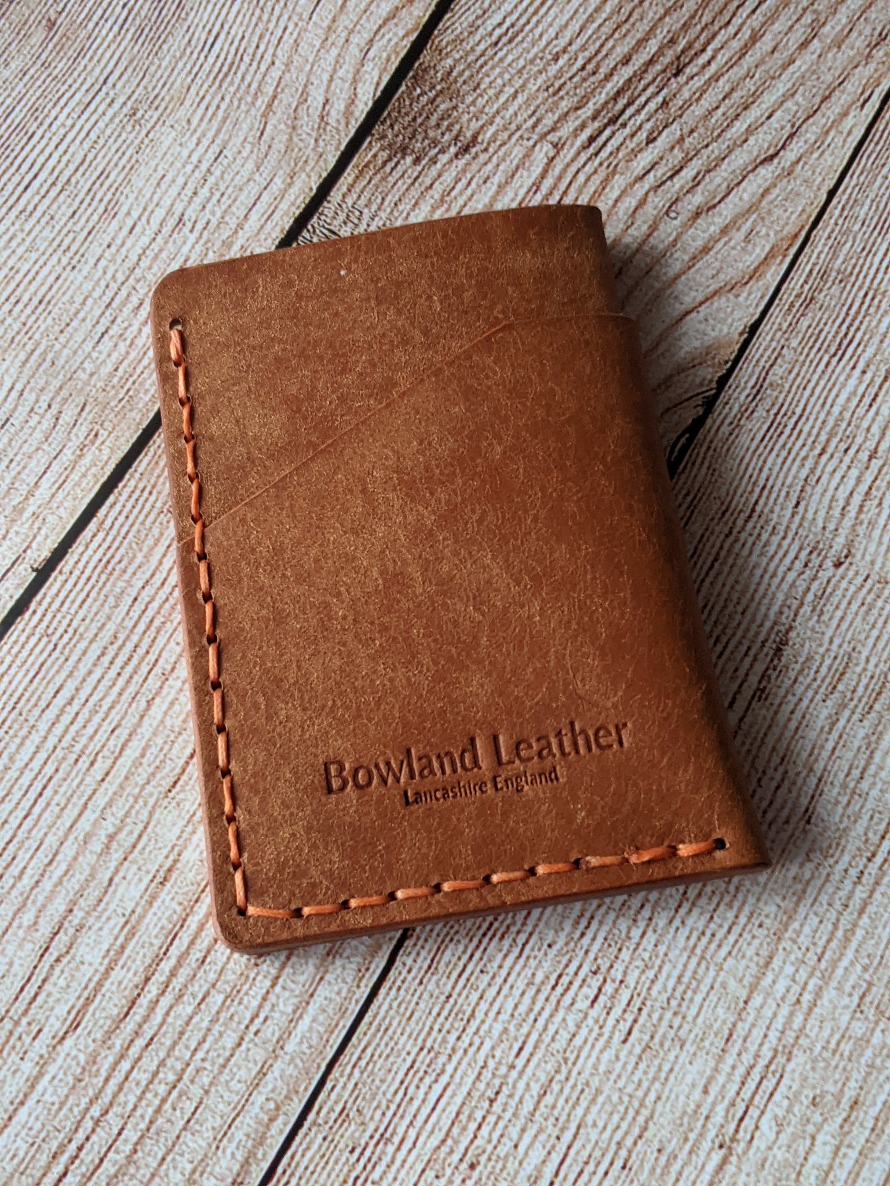 "Altham" Handmade Minimalistic Wallet/Card Holder in Cognac "Pueblo" Italian Vegtan Leather with Orange Thread