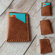 Load image into Gallery viewer, &quot;Altham&quot; Handmade Minimalistic Wallet/Card Holder in Cognac &quot;Pueblo&quot; Italian Vegtan Leather with Orange Thread
