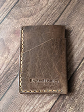 Load image into Gallery viewer, &quot;Altham&quot; Handmade Minimalistic Wallet/Card Holder in Chocolate &quot;Lyveden&quot; Leather with Amber Glow Thread
