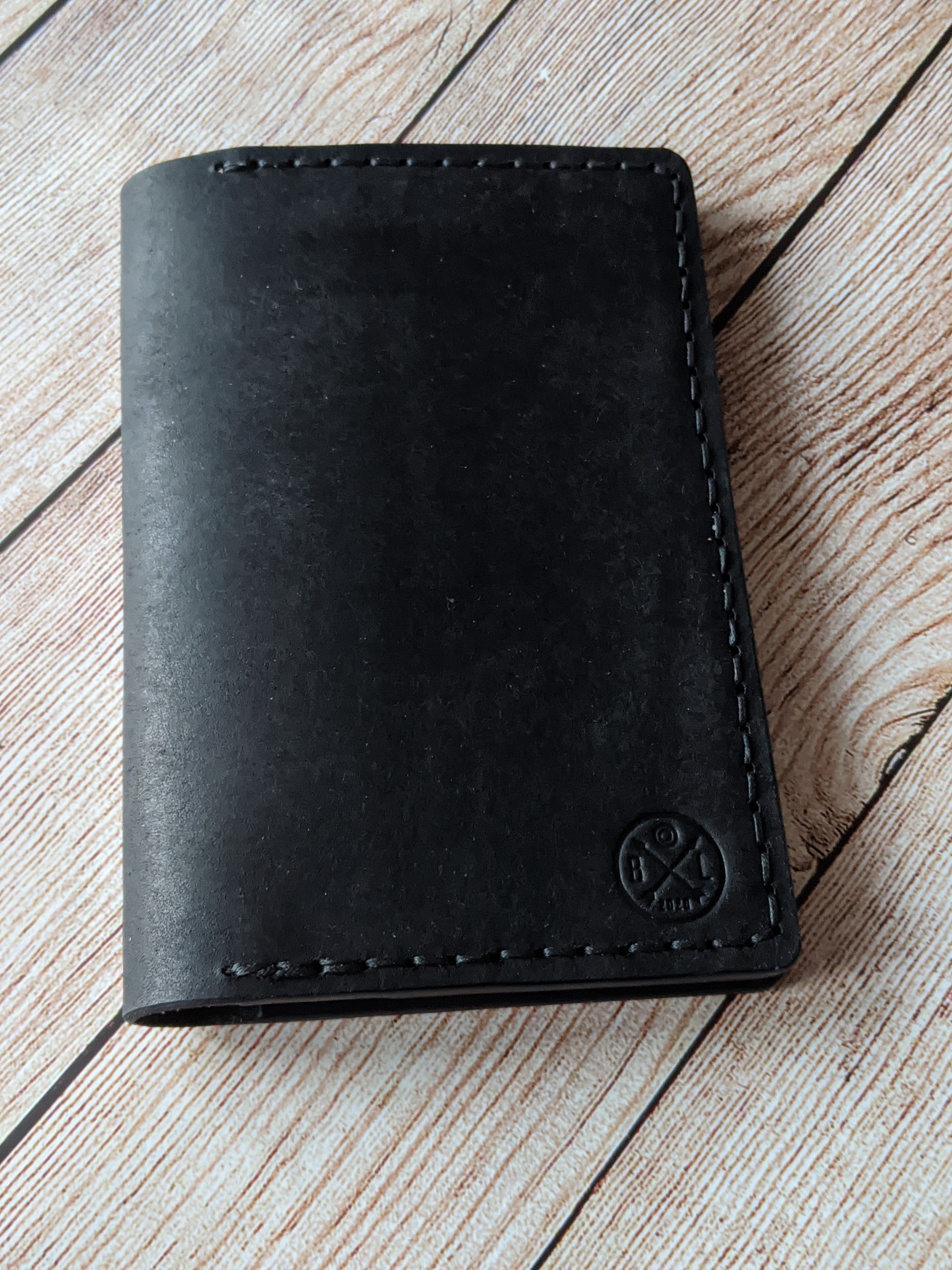 "Warner" Passport Case in Black Pueblo Italian Vegtan Leather with Black thread.