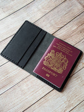 Load image into Gallery viewer, &quot;Warner&quot; Passport Case in Black Pueblo Italian Vegtan Leather with Black thread.
