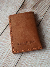 Load image into Gallery viewer, &quot;Altham&quot; Handmade Minimalistic Wallet/Card Holder in Cognac &quot;Pueblo&quot; Italian Vegtan Leather with Orange Thread
