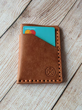 Load image into Gallery viewer, &quot;Altham&quot; Handmade Minimalistic Wallet/Card Holder in Cognac &quot;Pueblo&quot; Italian Vegtan Leather with Orange Thread
