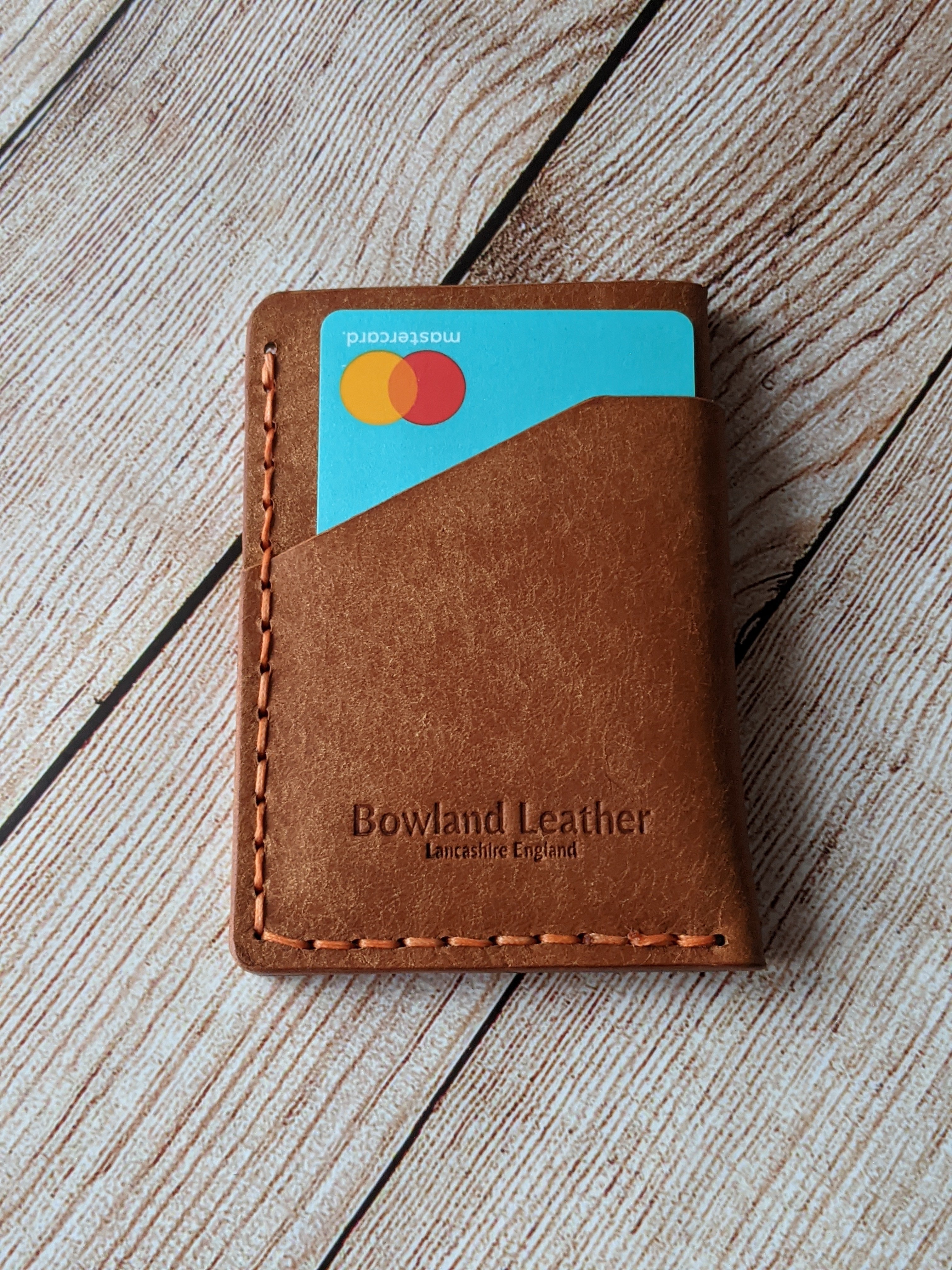 "Altham" Handmade Minimalistic Wallet/Card Holder in Cognac "Pueblo" Italian Vegtan Leather with Orange Thread