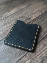 Load image into Gallery viewer, &quot;Royds&quot; Minimalistic Wallet/Card Holder in Black &quot;Pueblo&quot; Leather with Colonial Tan thread
