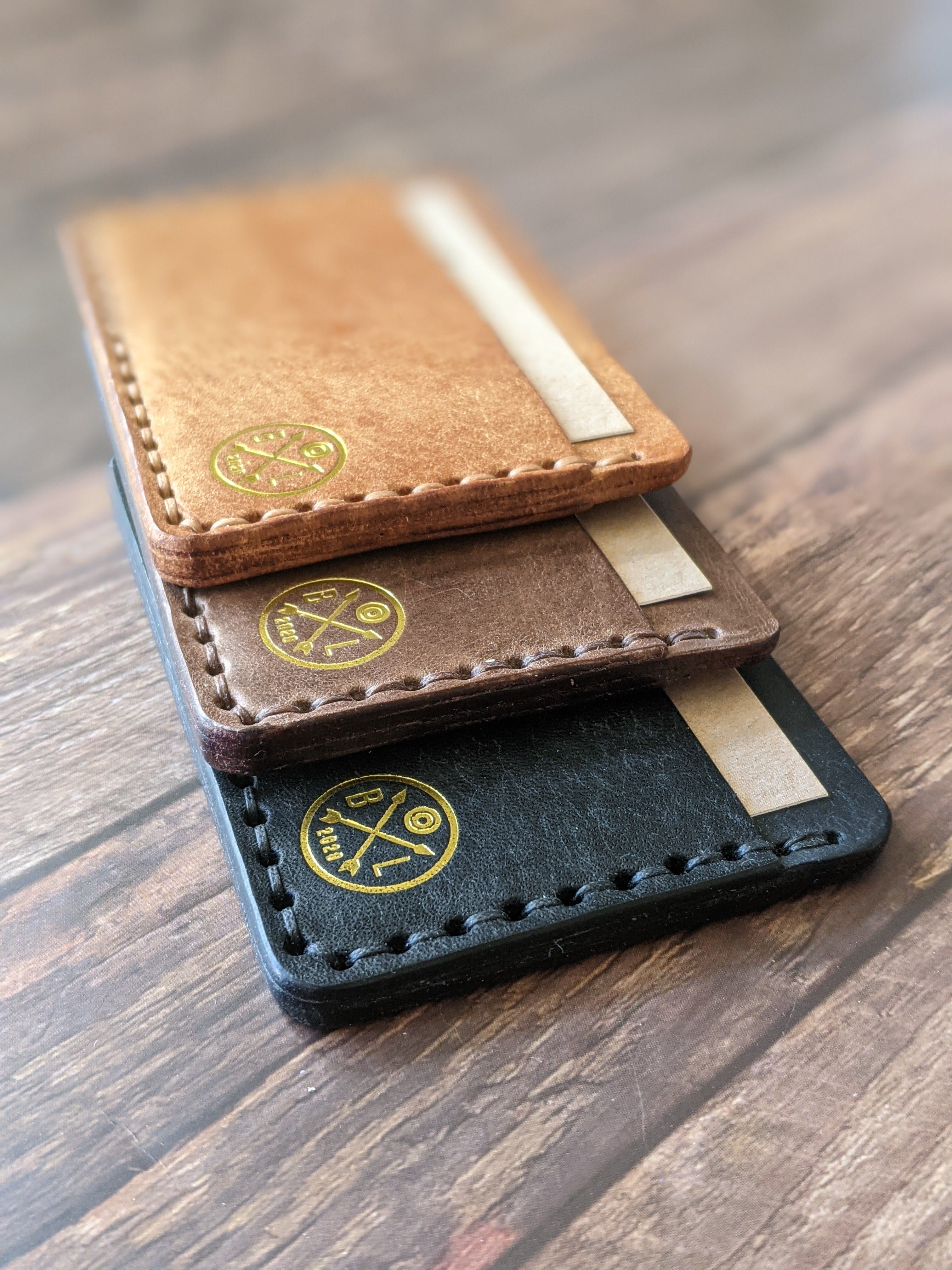 "Slaidburn" Handmade Leather Minimalist Wallet/Cardholder in Cognac Pueblo Leather with Amber Glow thread