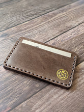 Load image into Gallery viewer, &quot;Slaidburn&quot; Handmade Leather Minimalist Wallet/Cardholder in Chocolate Lyveden English leather with dark brown thread

