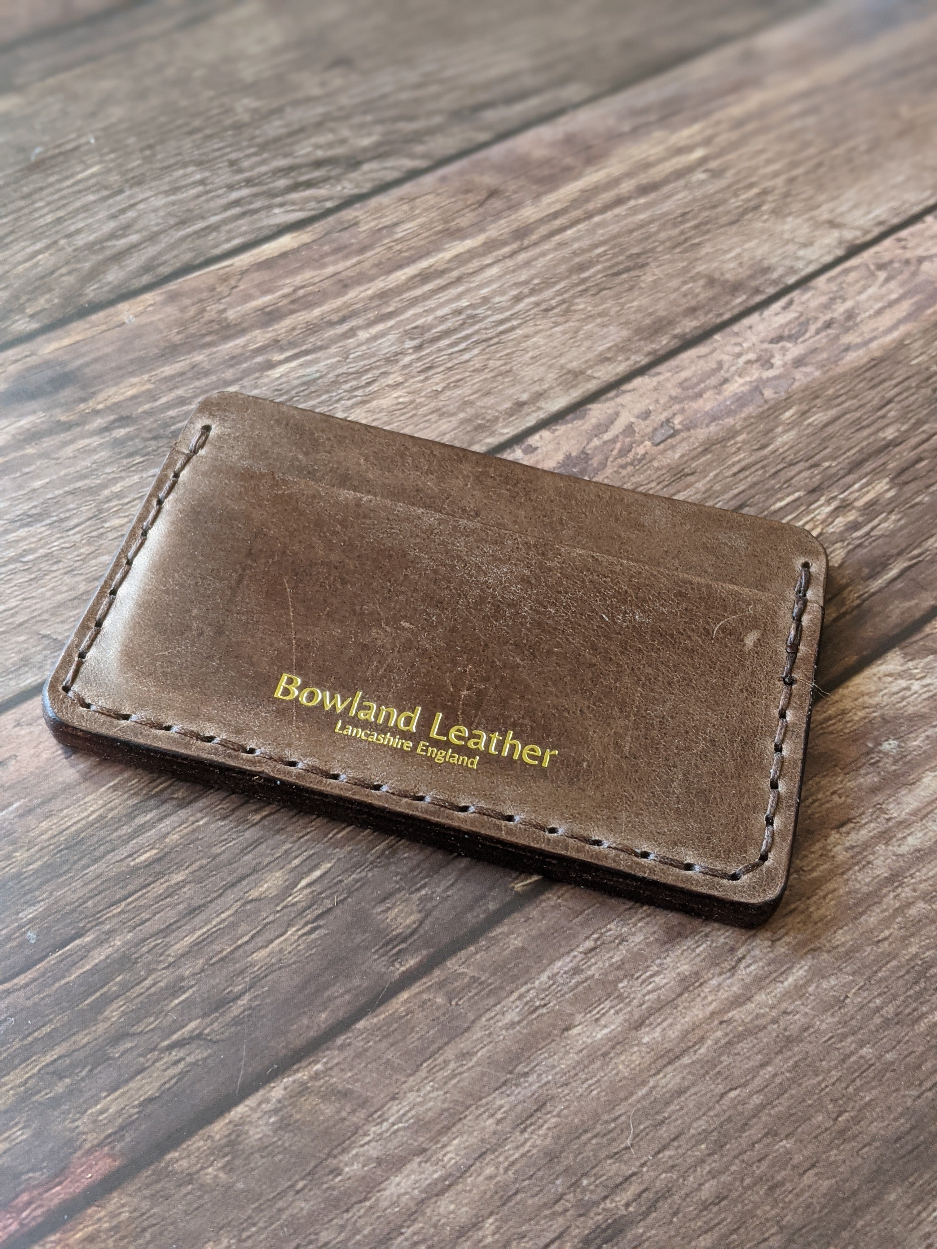 "Slaidburn" Handmade Leather Minimalist Wallet/Cardholder in Chocolate Lyveden English leather with dark brown thread