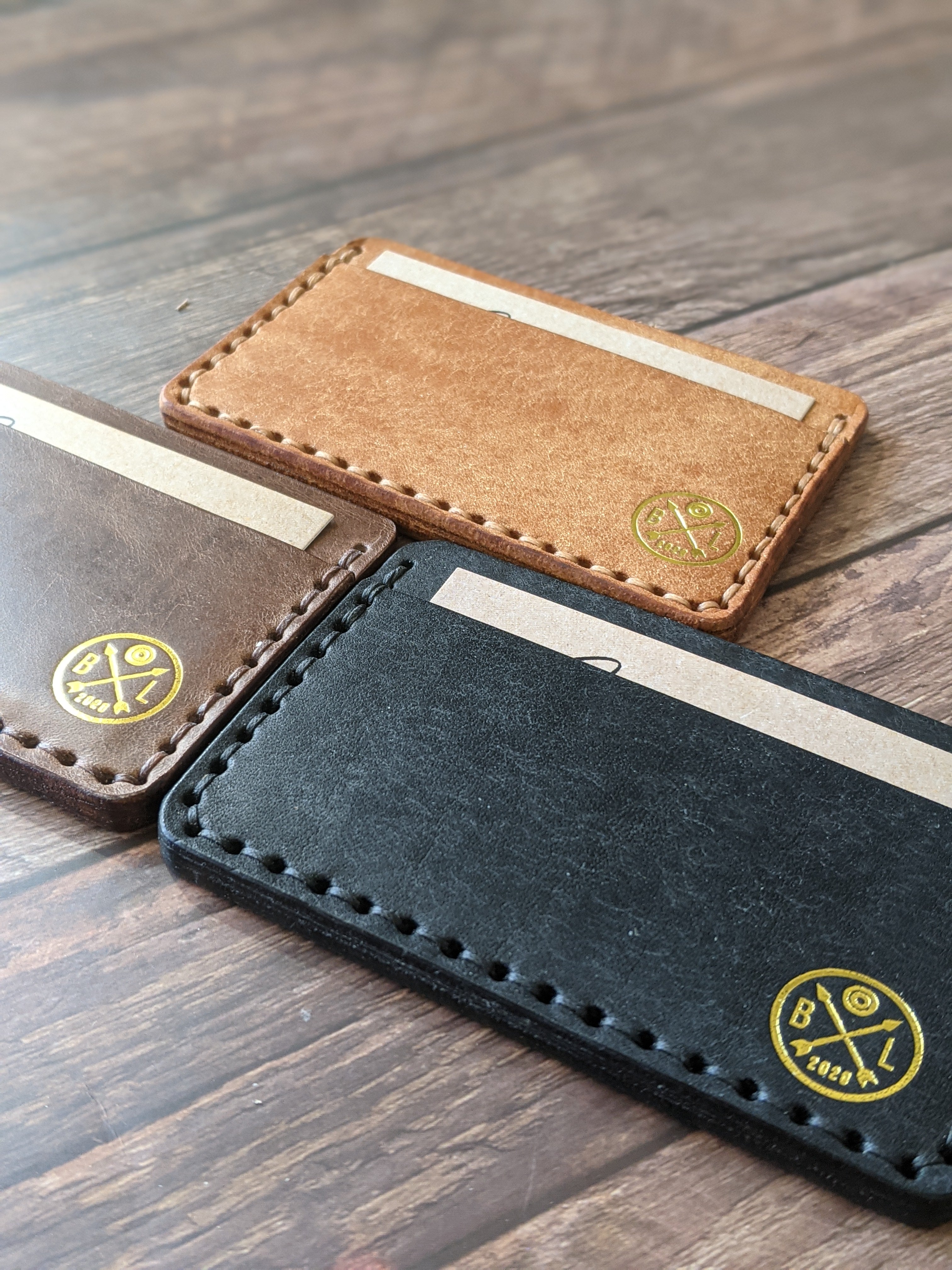 "Slaidburn" Handmade Leather Minimalist Wallet/Cardholder in Cognac Pueblo Leather with Amber Glow thread